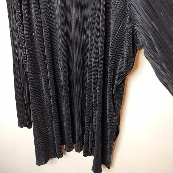 Catherines Cardigan Open Front Black Crinkle Pleated - Picture 6 of 10